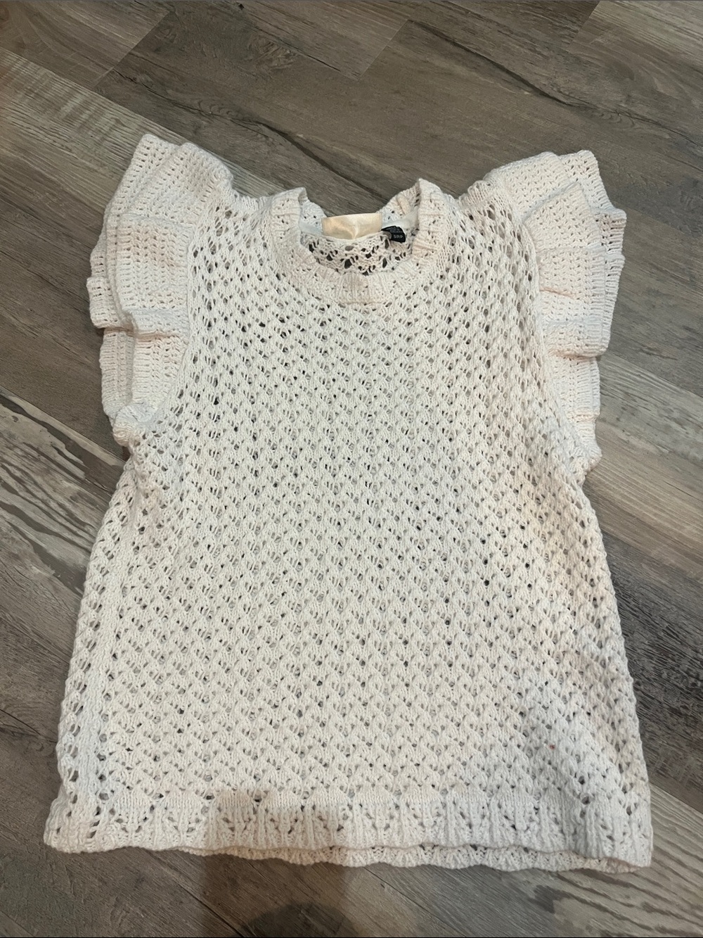 RD Style Cream Crochet Flutter Sleeve Crew Sweater
